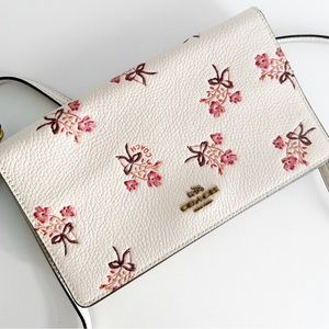 Coach Cream Crossbody Purse with Pink Floral/Flowers
